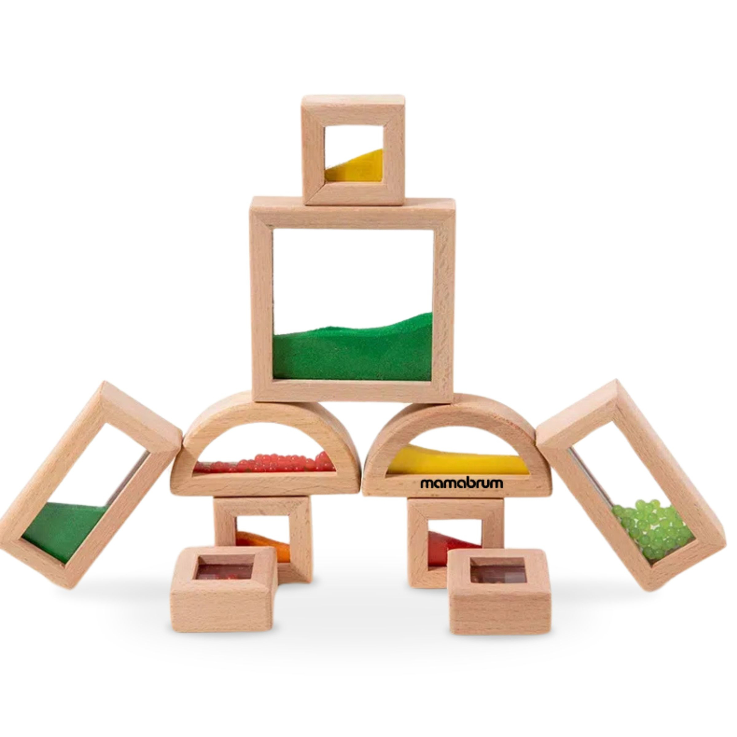 Jeu de blocs sensoriels en bois avec différents remplissages - 15 pièces