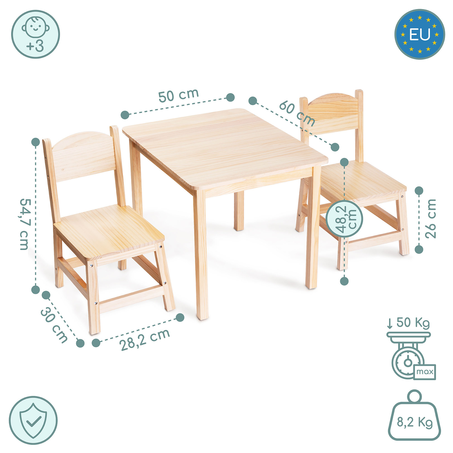 Table en bois et 2 chaises - ensemble pour enfants