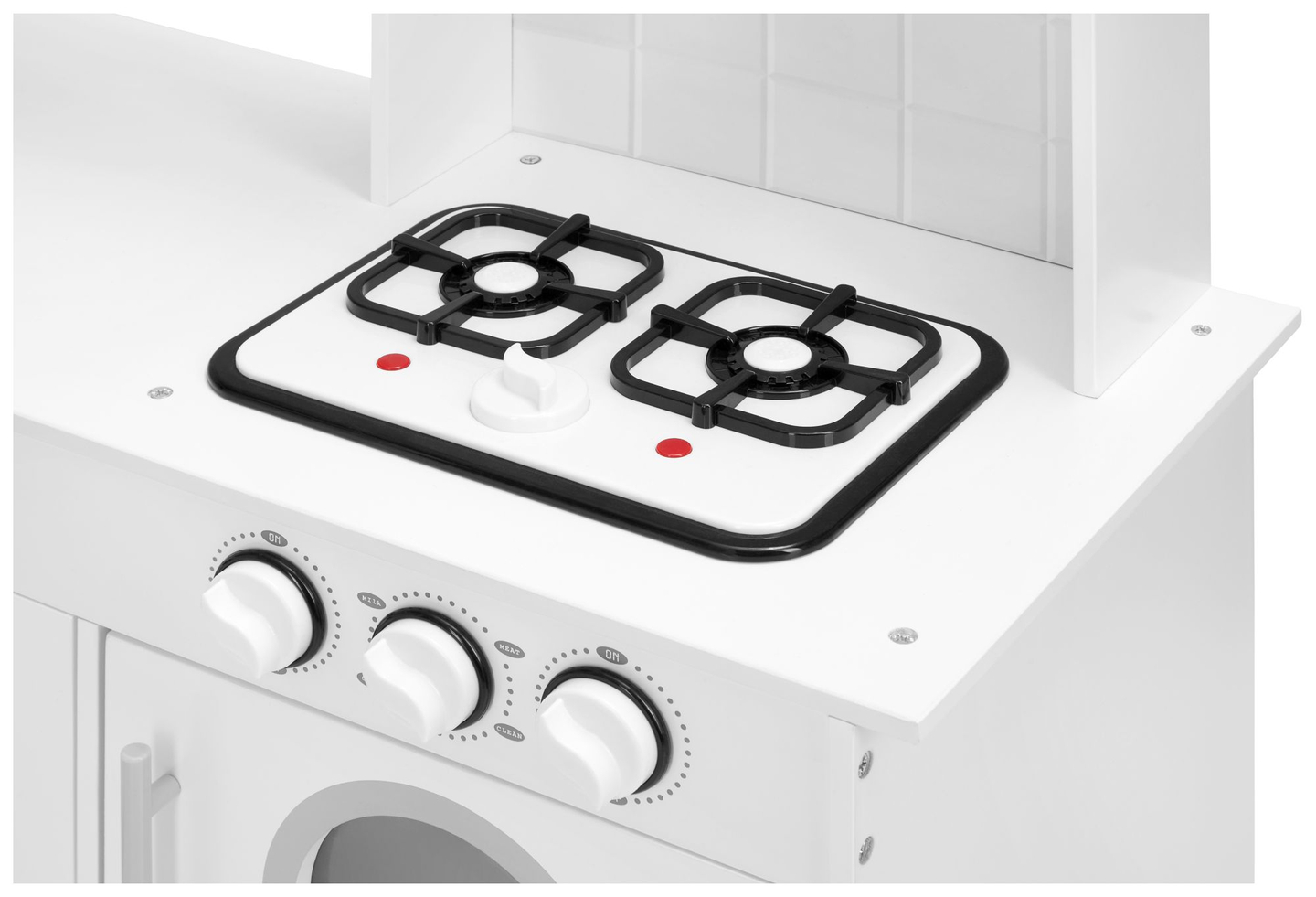 Coin cuisine XXXL en bois avec réfrigérateur, four, machine à laver, tablier et accessoires