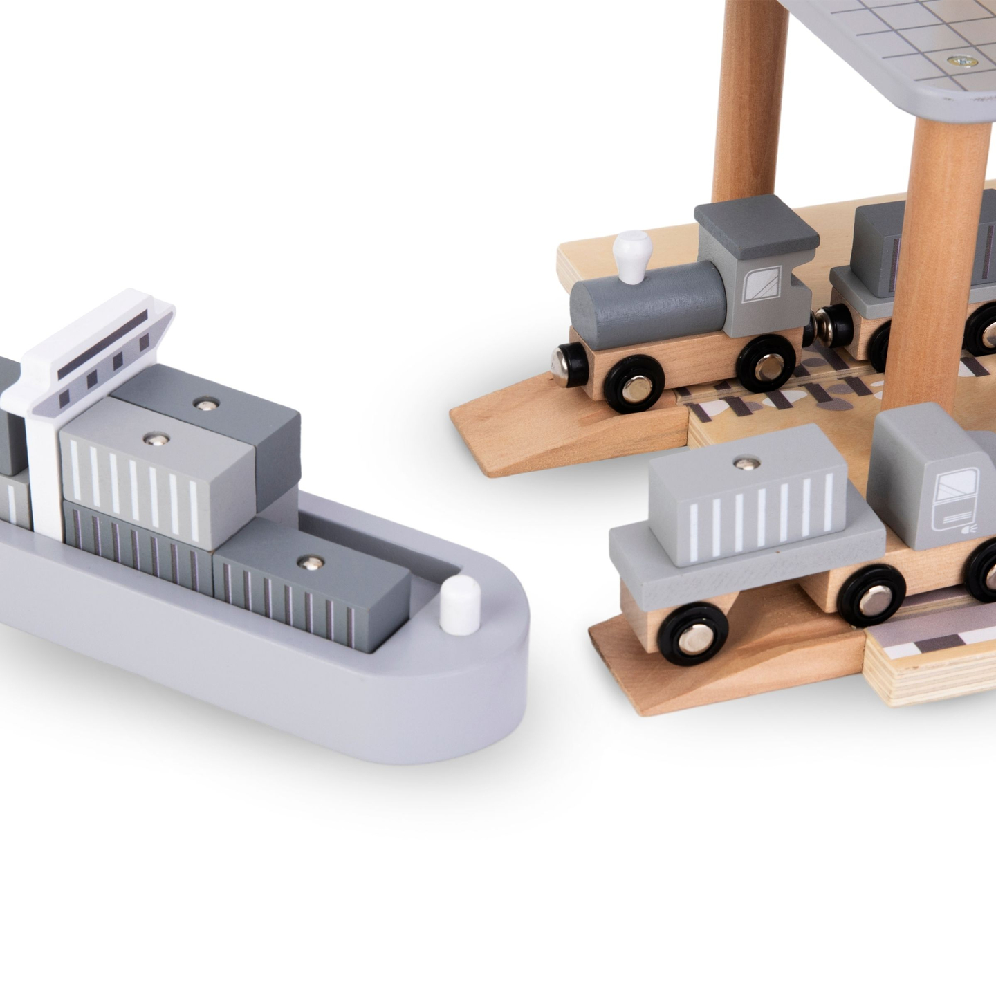 Grue portuaire mobile avec treuil magnétique et accessoires - ensemble en bois
