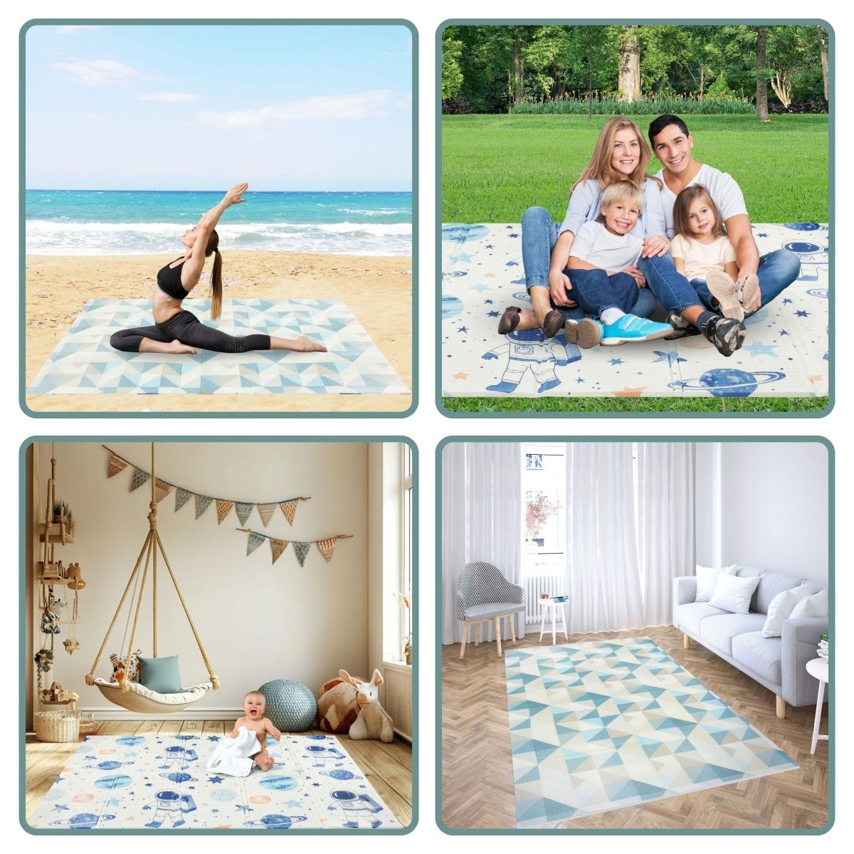 Tapis pliant double face en mousse 180 x 120 x 1cm - Cosmos/Triangles géométriques