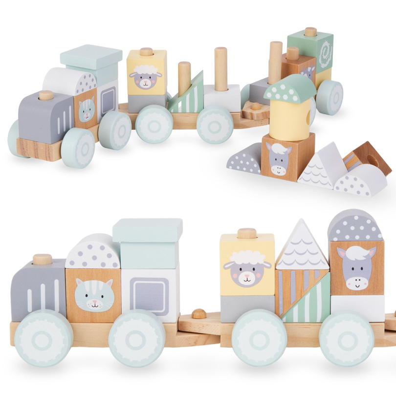 Train en bois avec des blocs pour un garçon - Ferme