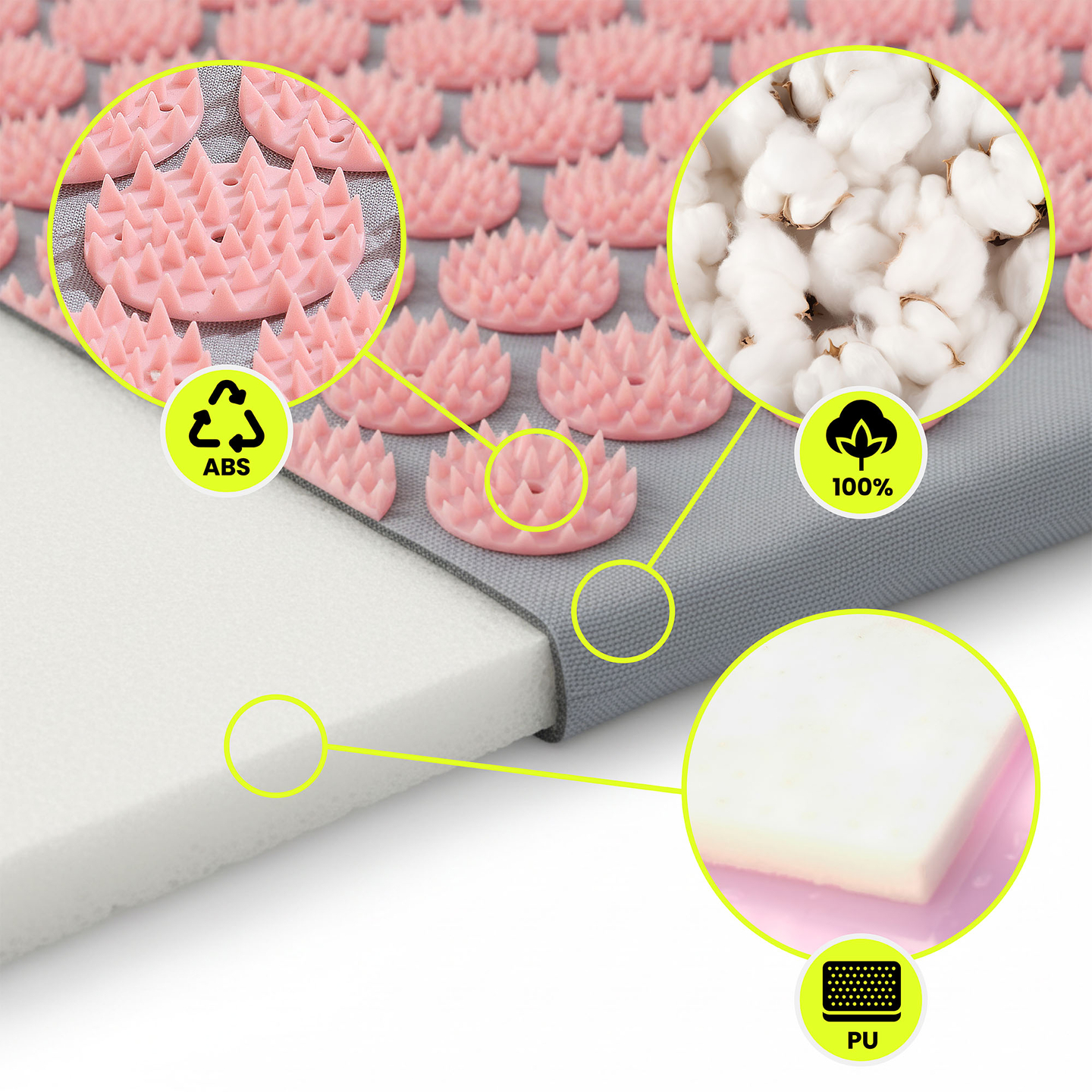 Grand tapis d'acupression avec coussin et housse - 130 cm HyperMotion gris et rose