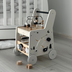 Poussette en bois 6in1, déambulateur avec fonction de table d'apprentissage