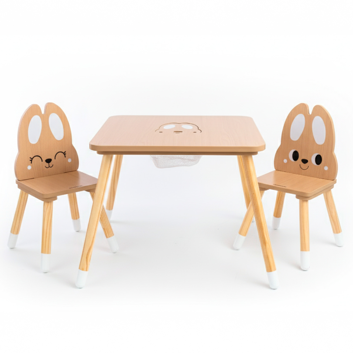 Table en bois avec rangement et 2 chaises Ensemble enfant - Lapin mignon