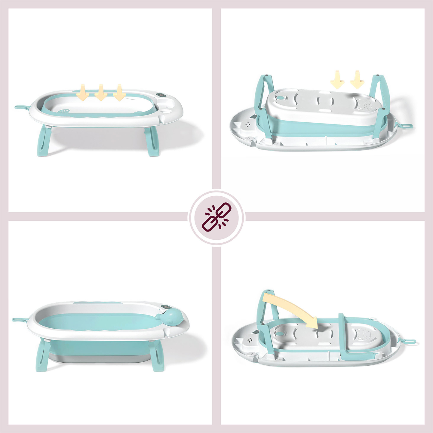 Baignoire pliante pour bébé avec thermomètre, insert et support - couleur menthe