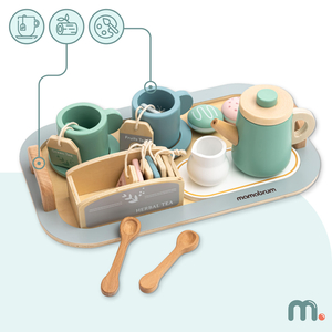 Grand service à thé en bois avec plateau - 18 pièces