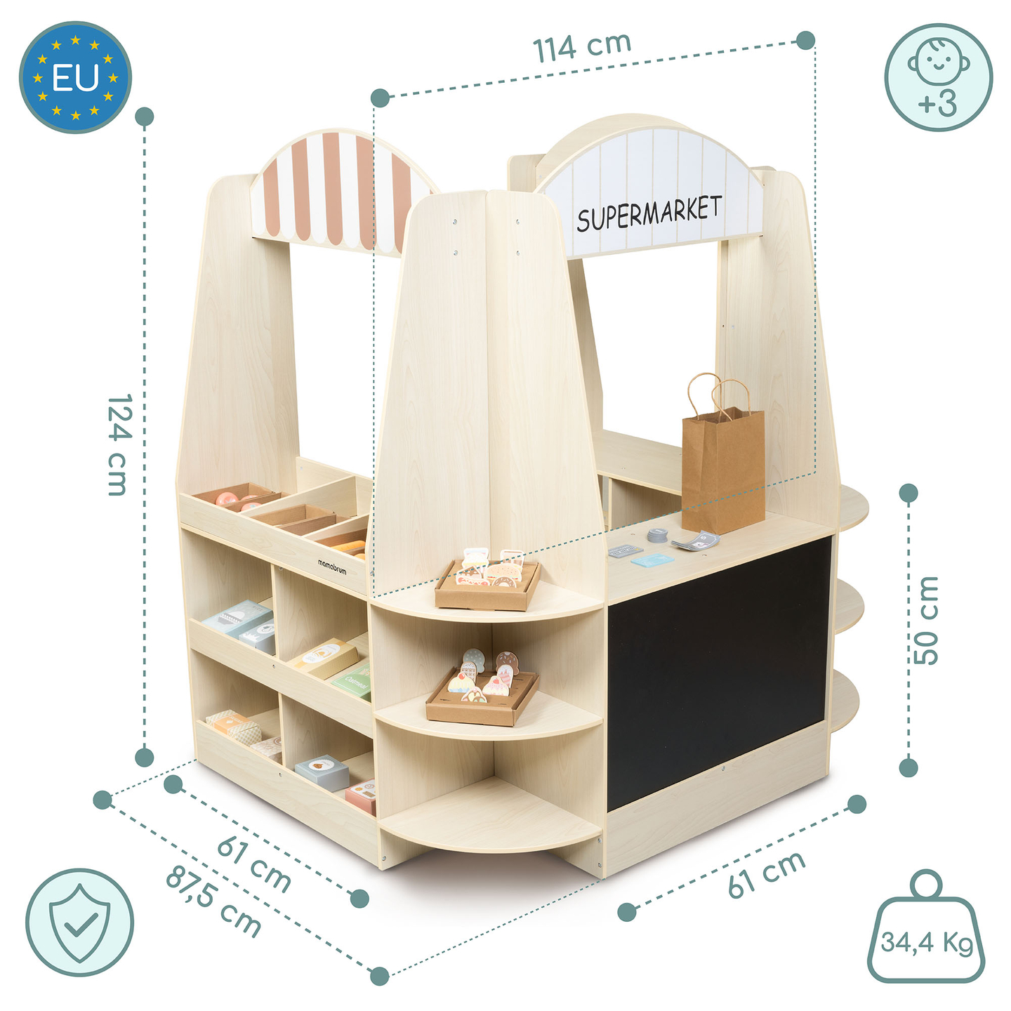 Grande boutique en bois pour enfants avec tableau noir - 91 pièces pour faire du shopping en toute simplicité !