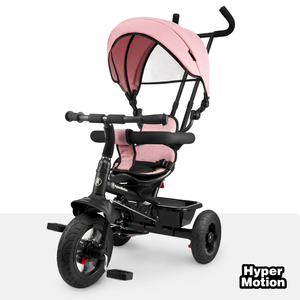 Tricycle pour enfants 1-4 ans - TOBI FREY - couleur rose - pivotant - roues pompées + pousseur