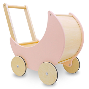 Poussette de poupée en bois rose