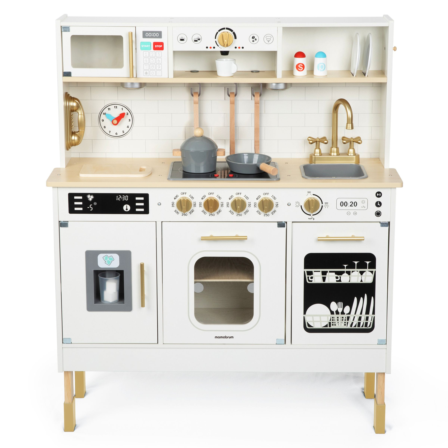 Cuisine interactive XXL en bois avec accessoires et éclairage LED - sur deux niveaux