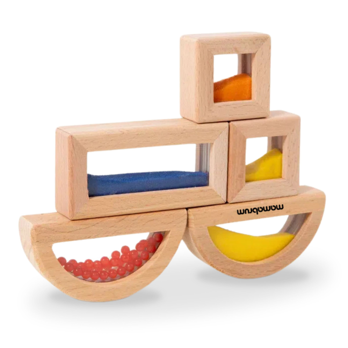 Jeu de blocs sensoriels en bois avec différents remplissages - 15 pièces