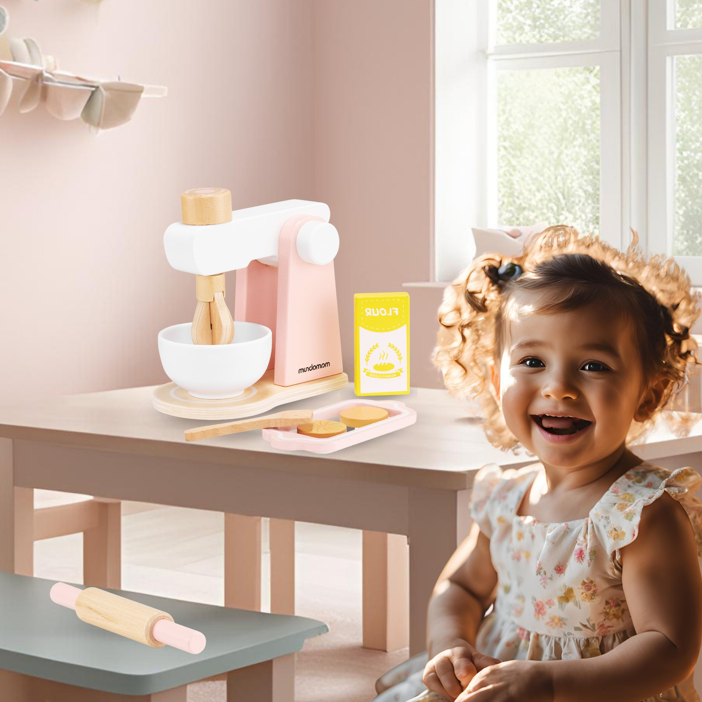 Pétrin en bois avec accessoires, pour enfants