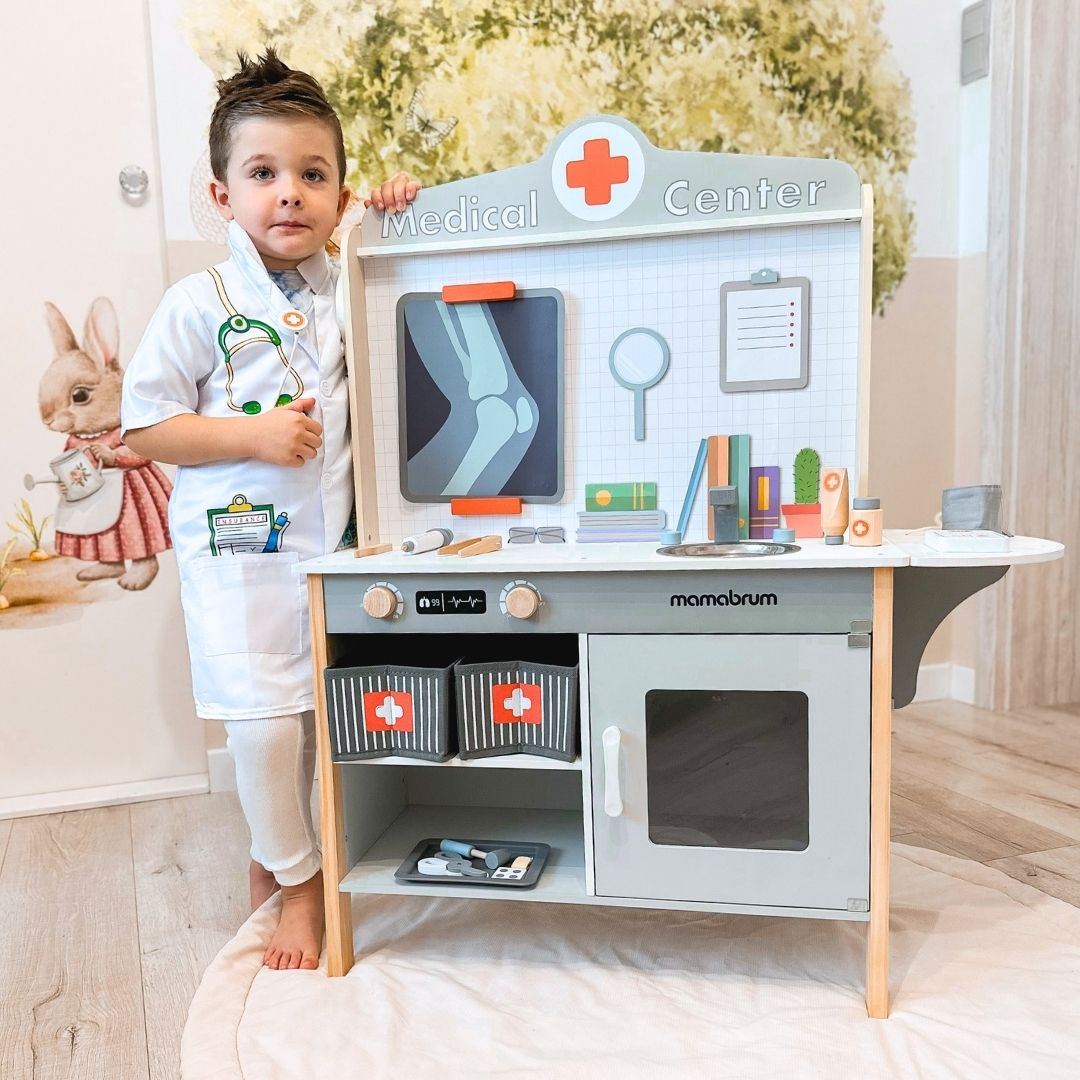 Cabinet médical en bois hôpital XXL - set de médecin avec accessoires