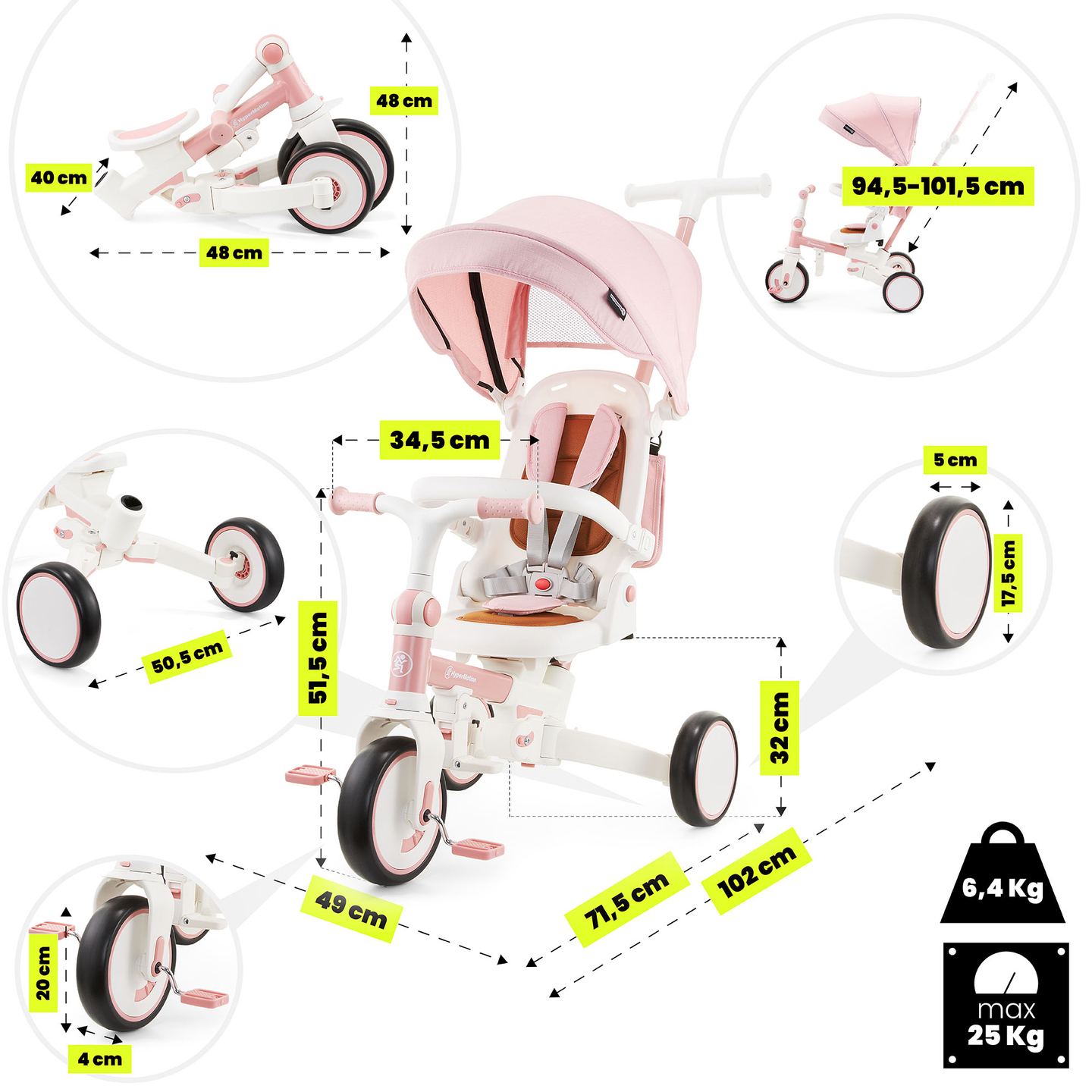 Tricycle multifonctionnel 8 en 1 TOBI FOREST - rose