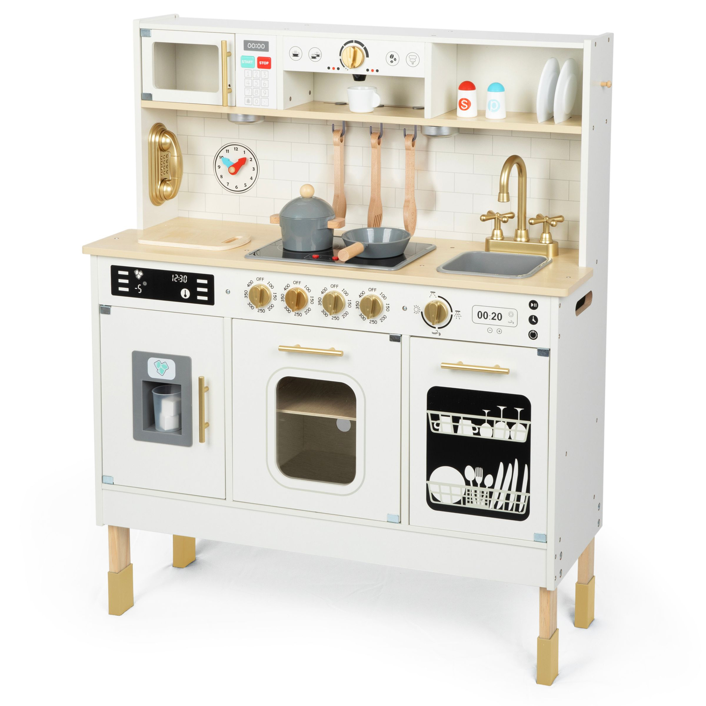 Cuisine interactive XXL en bois avec accessoires et éclairage LED - sur deux niveaux