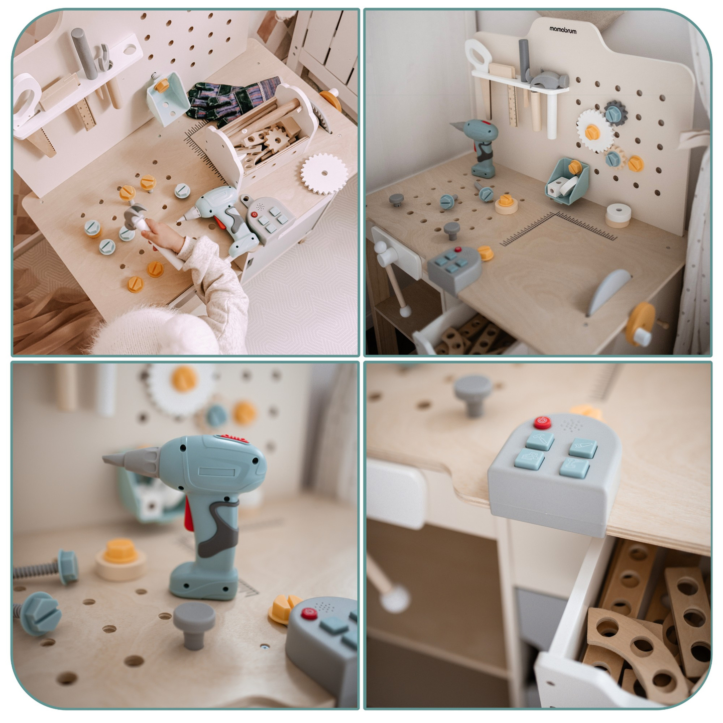 XXL Grand atelier en bois avec outils - set de bricolage, 74 éléments