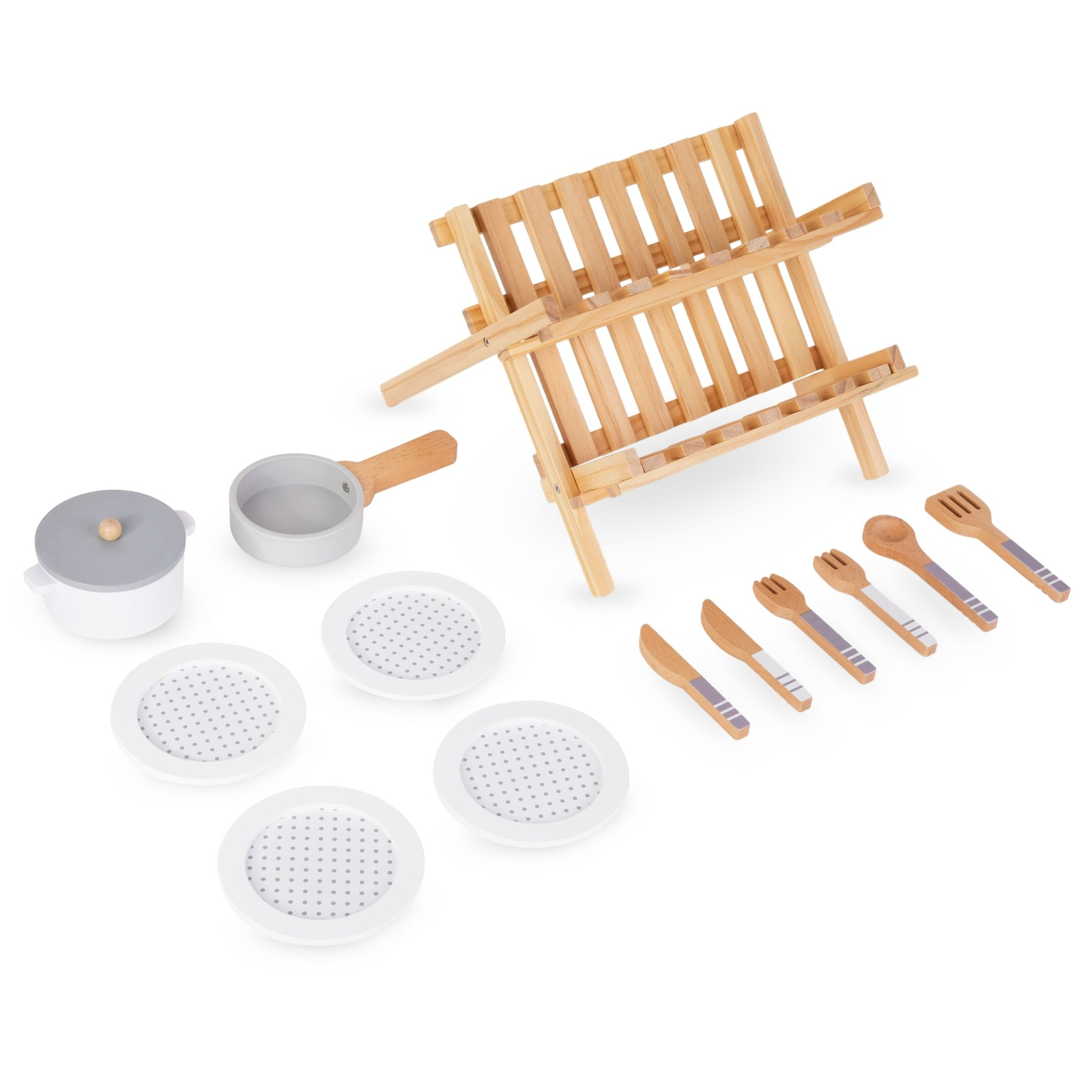 Accessoires de cuisine en bois avec séchoir à casseroles - set pour enfants