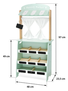 Grande boutique en bois - étalage et théâtre 2 en 1 avec balance, terminal de paiement, fruits et légumes