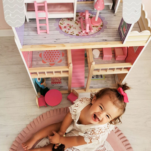 Grande maison de poupées en bois à 3 étages avec terrasse, ensemble de meubles et éclairage LED !