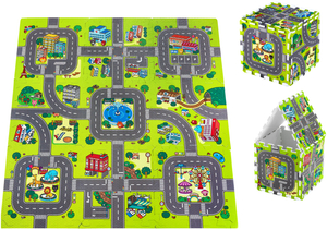 Tapis puzzle éducatif en mousse 90 x 90 x 1cm avec bordure - mousse EVA - motif : villes routes rues