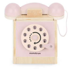 Téléphone rétro en bois - rose pastel