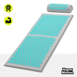 Grand tapis d'acupression avec coussin et housse - 130 cm HyperMotion gris-menthe